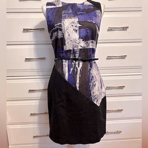 Calvin Klein Women’s Abstract Sleeveless Belted Sheath Midi Dress - Size 8
